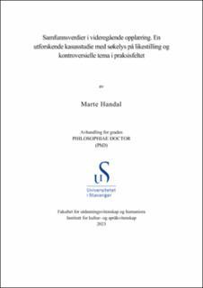 Samfunnsverdier i videregående opplæring. En utforskende kasusstudie med søkelys på likestilling og kontroversielle tema i praksisfeltet