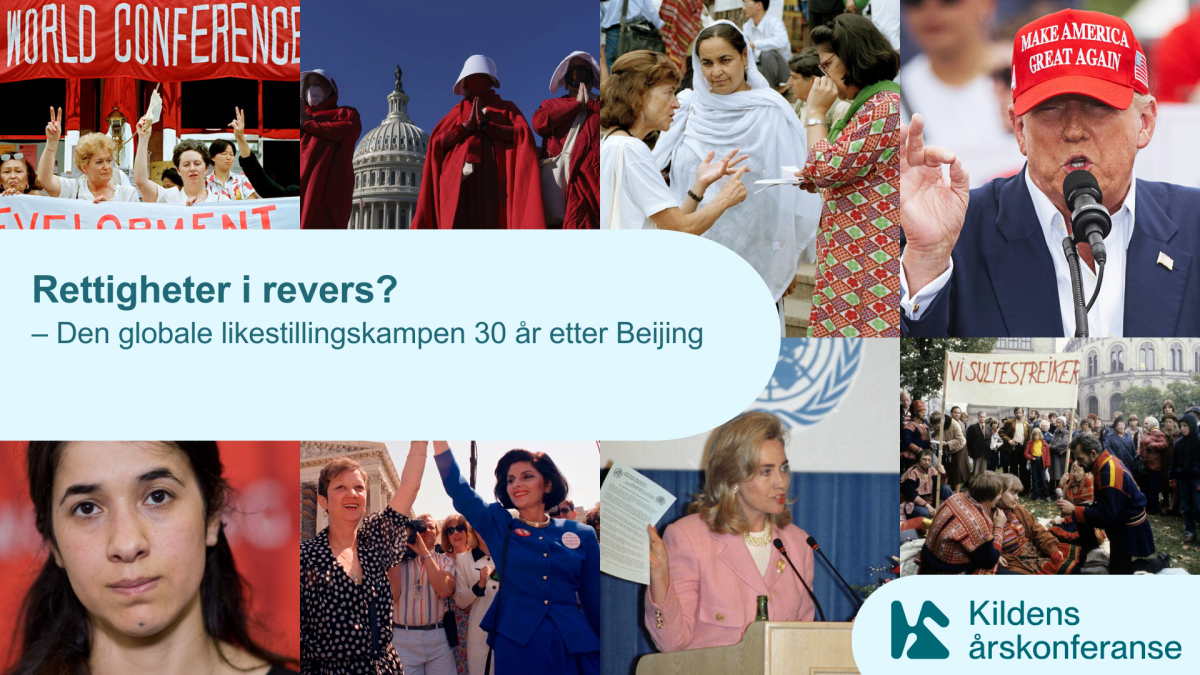 Bilde med tekst og collage om konferansen