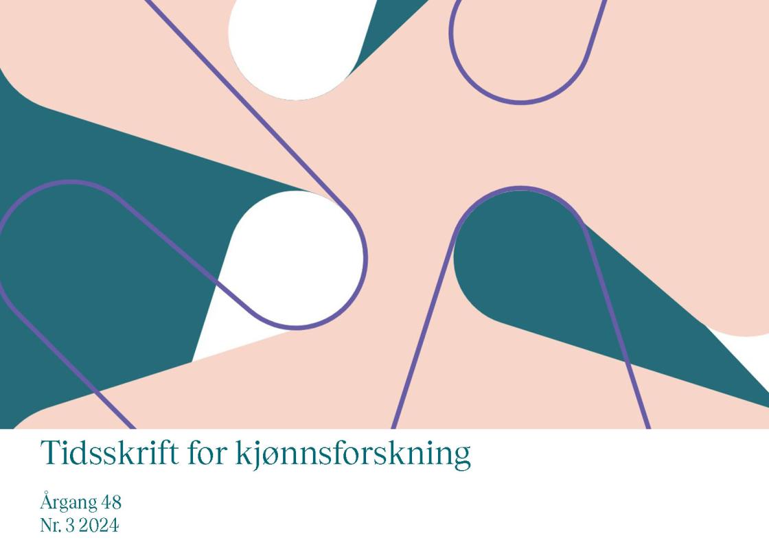 Illustrasjon med grafisk design i rosa og grønn logo utsnitt av Kildens logo K som forside Tidsskrift for kjønnsforskning 3-24