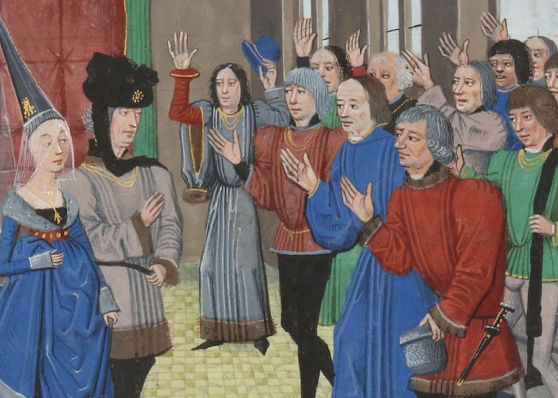 Illustrasjon av lordene som hyller hertugen og hertuginnen i Bretagne