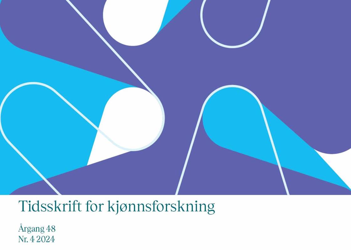 Forside utsnitt Tidsskrift for kjønnsforskning 4-24 blå hvit og lilla utsnitt av Kildens logo