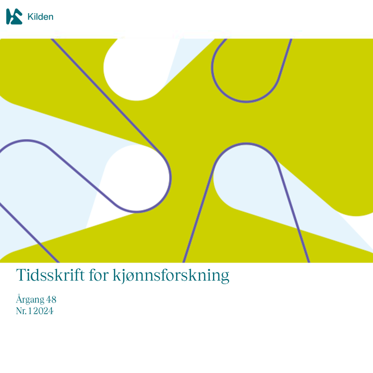 Grafisk forsideillustrasjon i grønt, lyseblått og hvitt for Tidsskrift for kjønnsforskning nummer 1-24