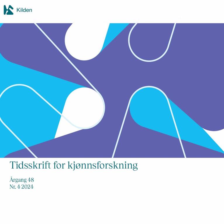 Forside utsnitt Tidsskrift for kjønnsforskning 4-24 blå hvit og lilla utsnitt av Kildens logo